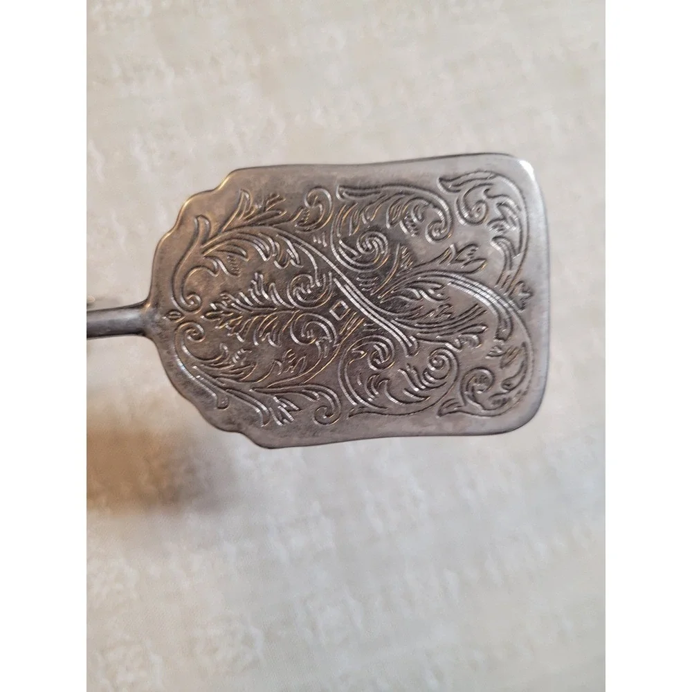Antique Victorian‎ Silver Plated Cake Server Tongs with Ornate Engraving
